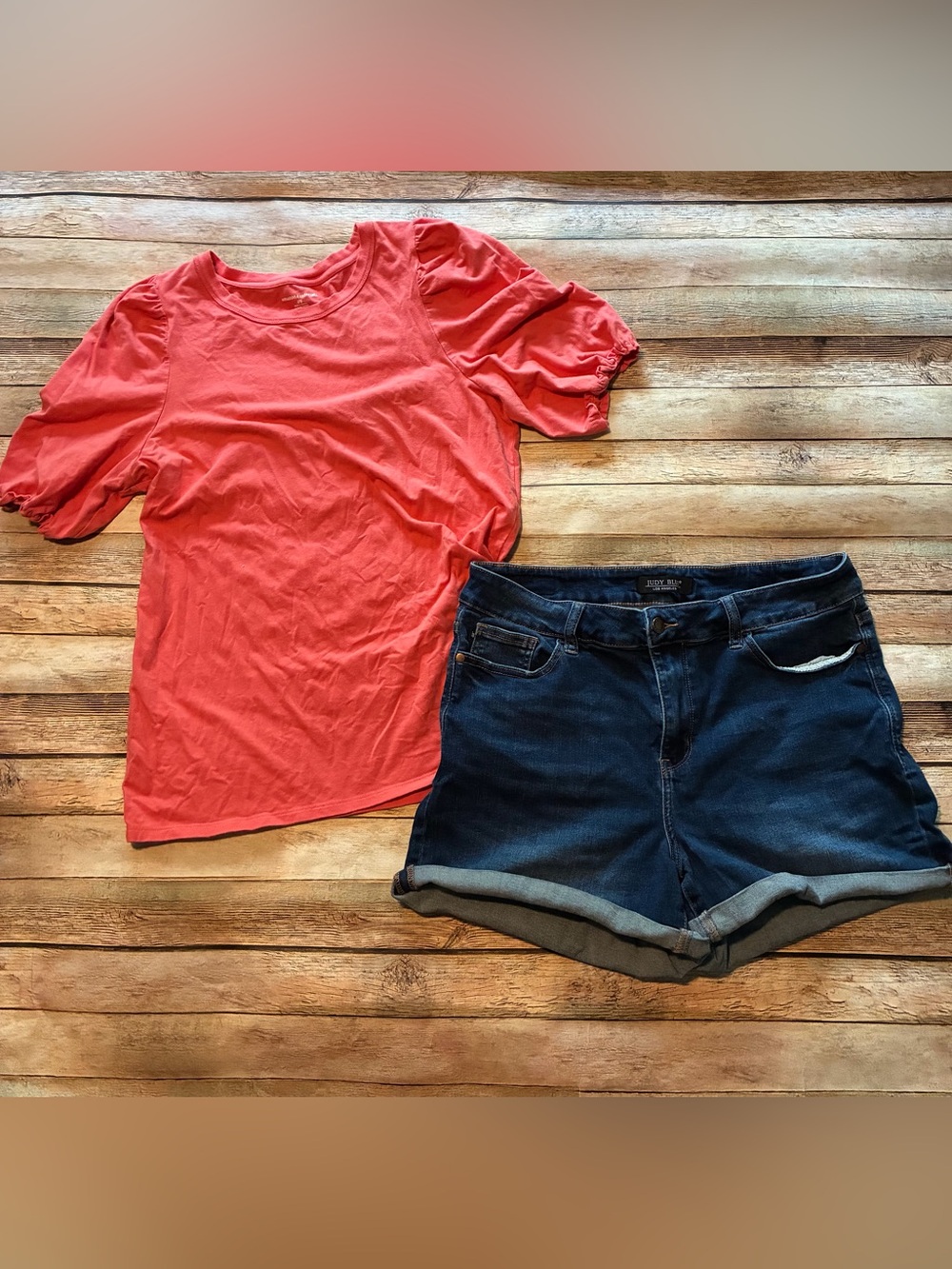 Judy Blue Jean Shorts 1XL and Coral short sleeve top set